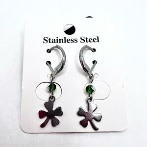 Clover Earrings with Green Accents, Handmade St Patrick’s Day